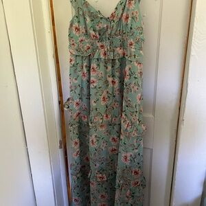 Floral Maxi Dress in Green and Pink inspired hearts